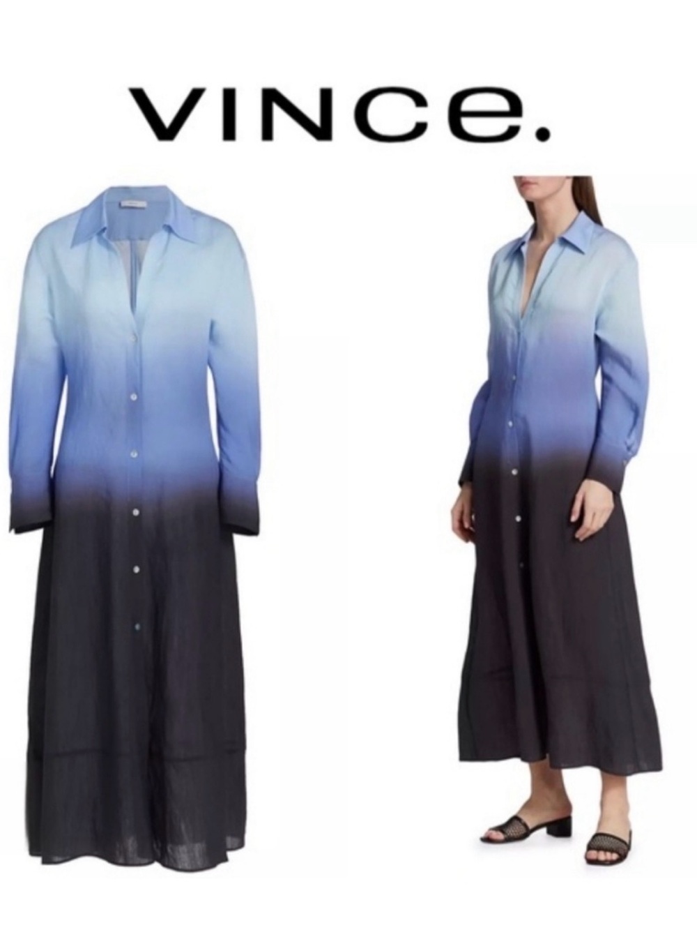 New Vince Dye Dip Ombré Button-Front Shirt Dress size Small